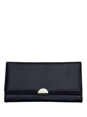 SAFE KEEPER - BLACK BUTTERY SOFT LEATHER LONG TRIFOLD SNAP WALLET